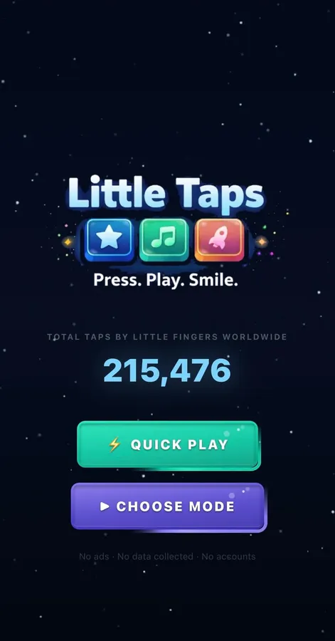 Little Taps home screen with Quick Play and Choose Mode buttons